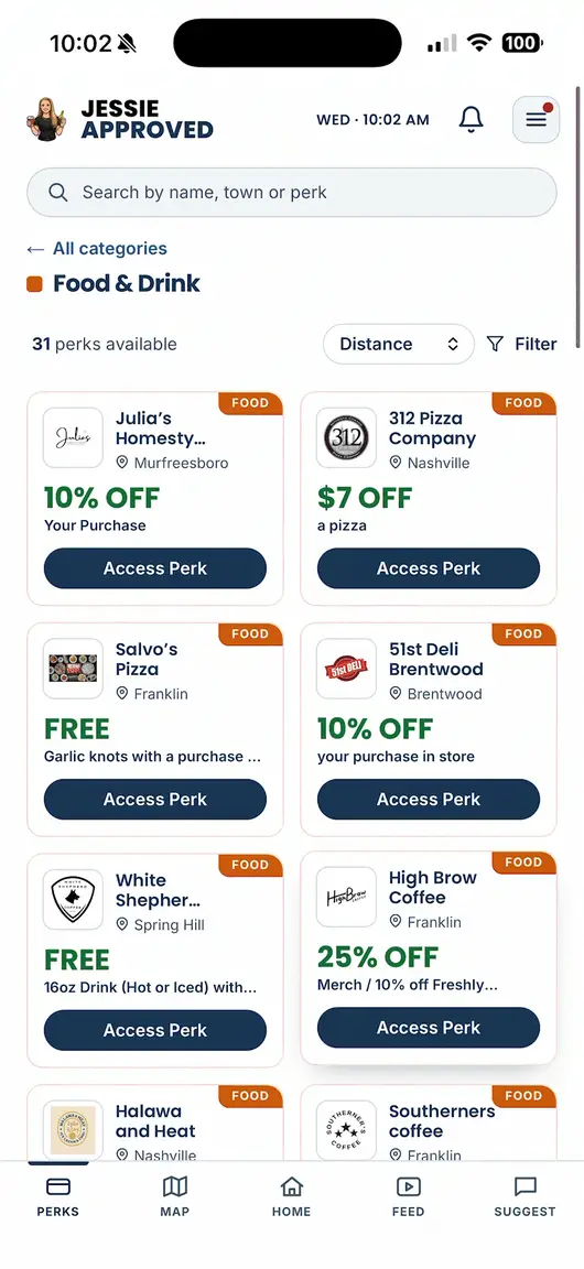 App demonstration: browse local businesses and open a member perk